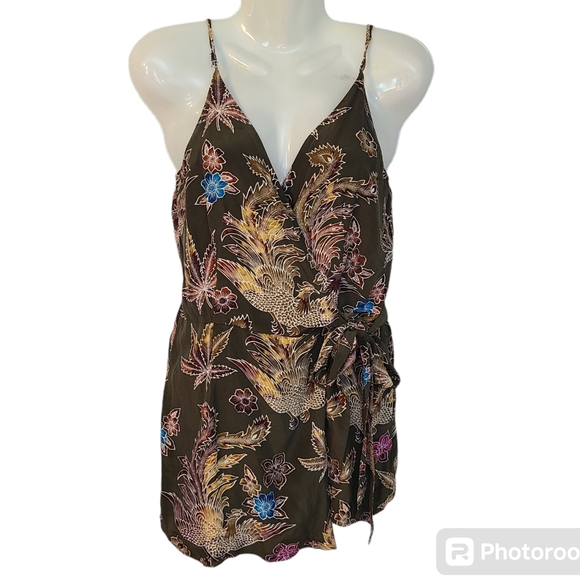 Sandro Paris Womens 1 Silk Sleeveless Wrap Skirt Waist Tie Floral Printed Romper - Picture 1 of 16